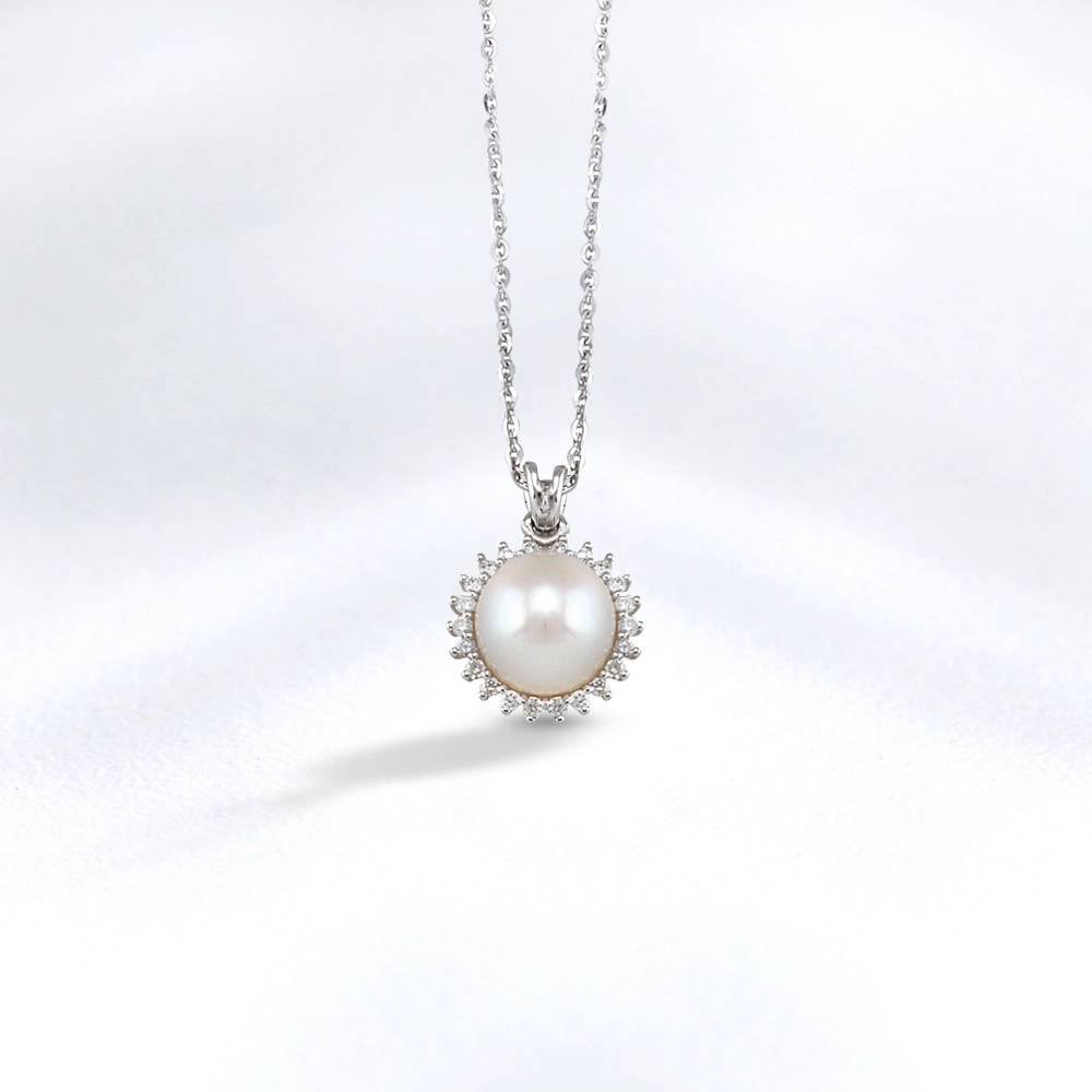 0.52 ct. Perle Diamant Anhänger mit Halskette