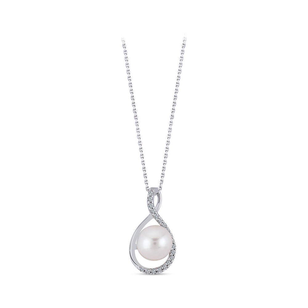 0.36 ct. Perle Diamant Anhänger mit Halskette