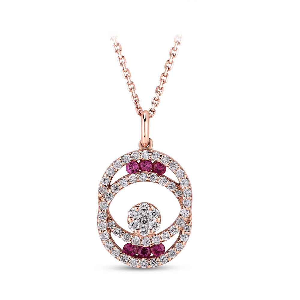 0.53 ct. Rosa-Saphir Diamant Anhänger mit Halskette