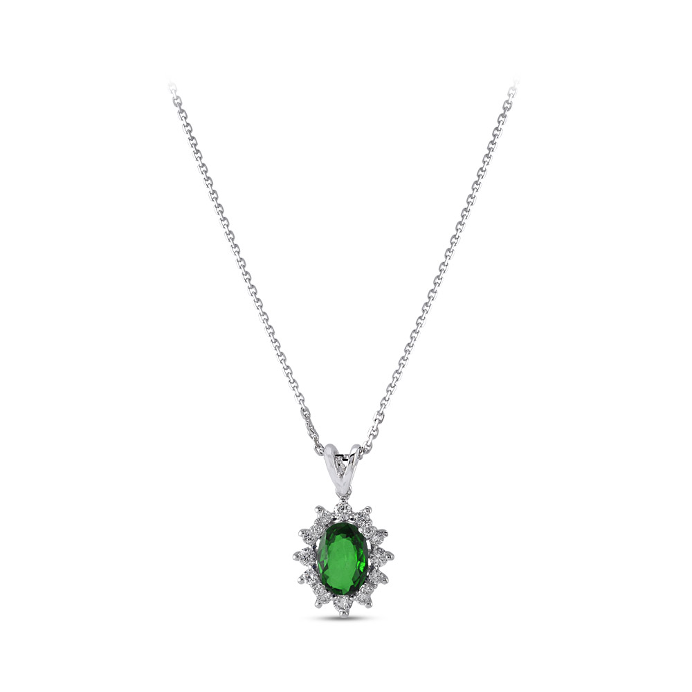 0.81 ct. Smaragd Diamant Anhänger mit Halskette
