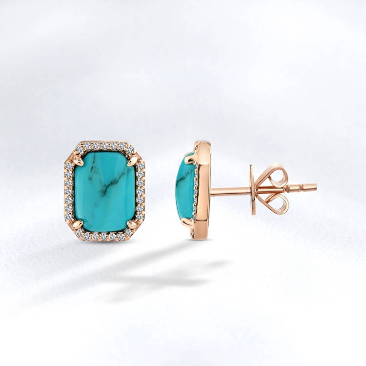 Turquoise Diamond Stud Earring