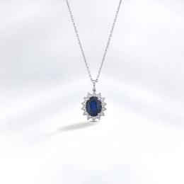 Sapphire Diamond  Pendant with Chain