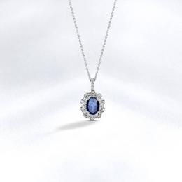 Sapphire Diamond  Pendant with Chain